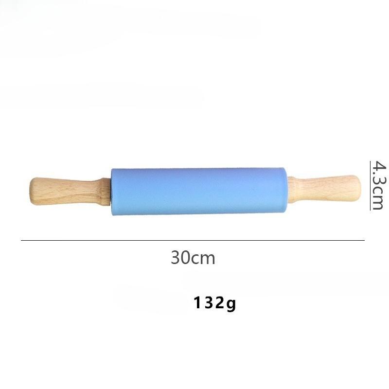 1Pcs Non-Stick Silicone Rolling Pin Wooden Handle Pastry Dough Flour Roller Kitchen Cooking Baking Tool For Pasta Cookie Dough