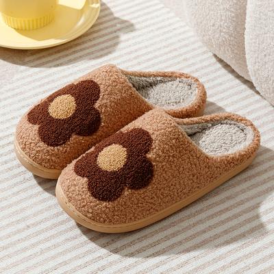 Women Cute Slippers Bedroom Winter Warm Soft Sole Anti Slip Home Flower Sunshine Embroidery Concise Cotton Houseshoes Girls