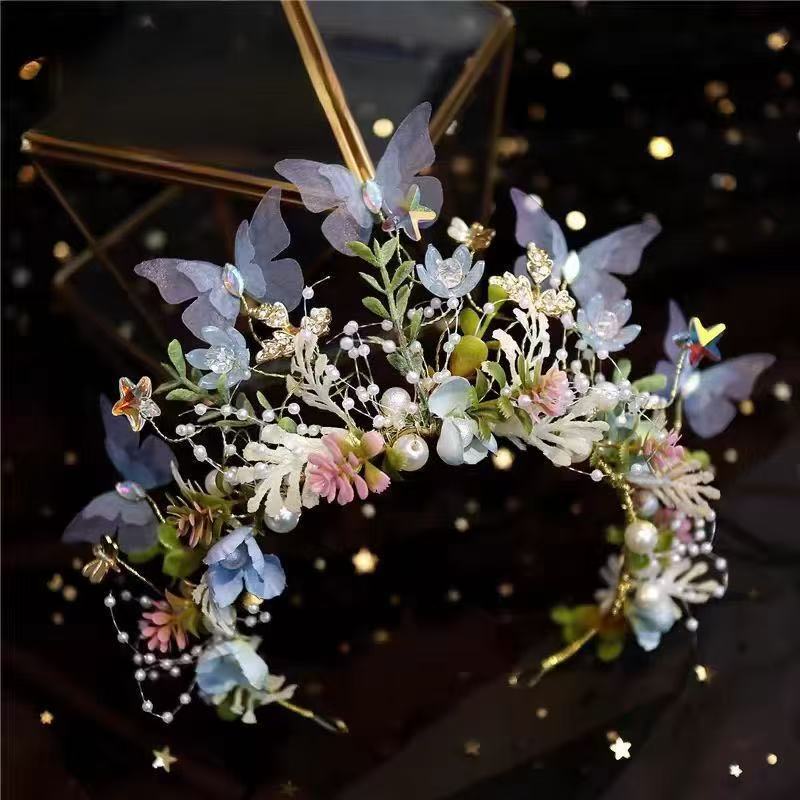 Spring Bohemian Girls Bridal Pearl Hair Headdress Flower Wreath Bride Garland Head Hoop Headbands Hair Jewelry Children Gifts
