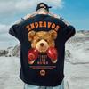 Camiseta deportiva holgada de manga corta de verano cómoda para hombre con diseño de osito de boxeo