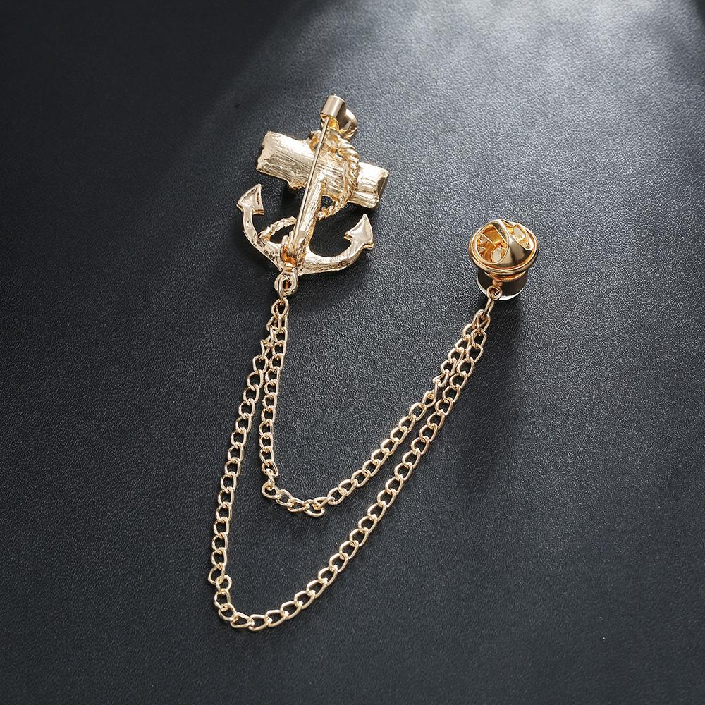 Corsage de costume, Mode européenne et américaine Simple Exquis Diamant Chaîne ancre Frangée Broche en alliage