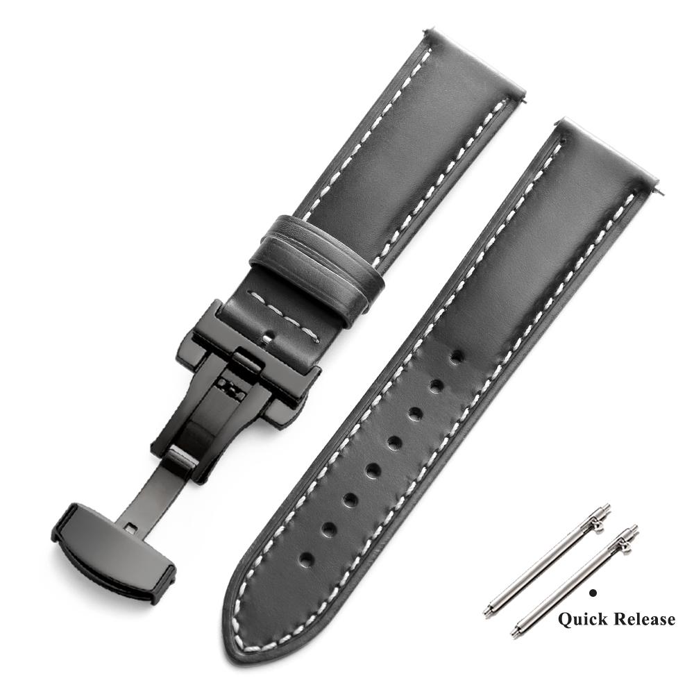 Vintage Oljebetsat Läder Klockarmband 18mm 20mm 22mm Universellt Huvud Lager Ko Läder Klockarmbands Tillbehör Fjärilsspänne Armband