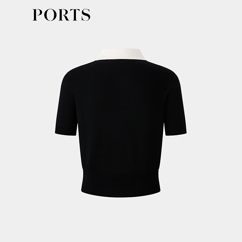 Ports Women's 2025 Autumn Retro Color-Block Polo Knit Top