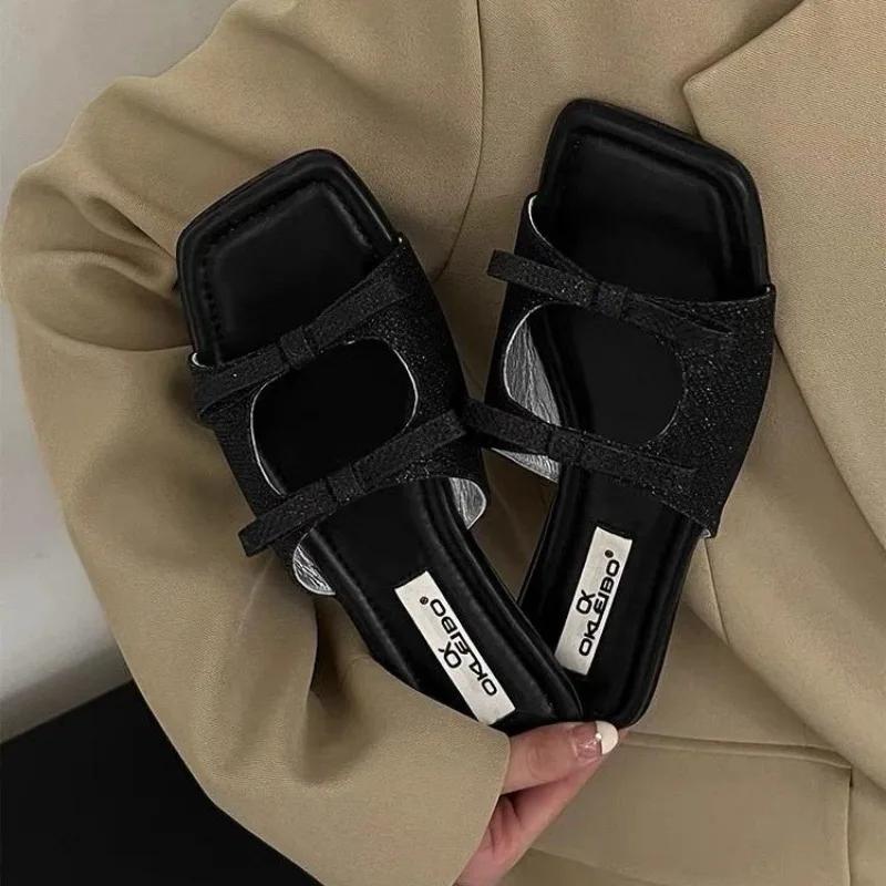 

Fashion 2025 Summer Designer Dress Slides Beach Shoes Women Bow Flat Slippers Women s Shoes Open Toe Flat Slippers for Women 40