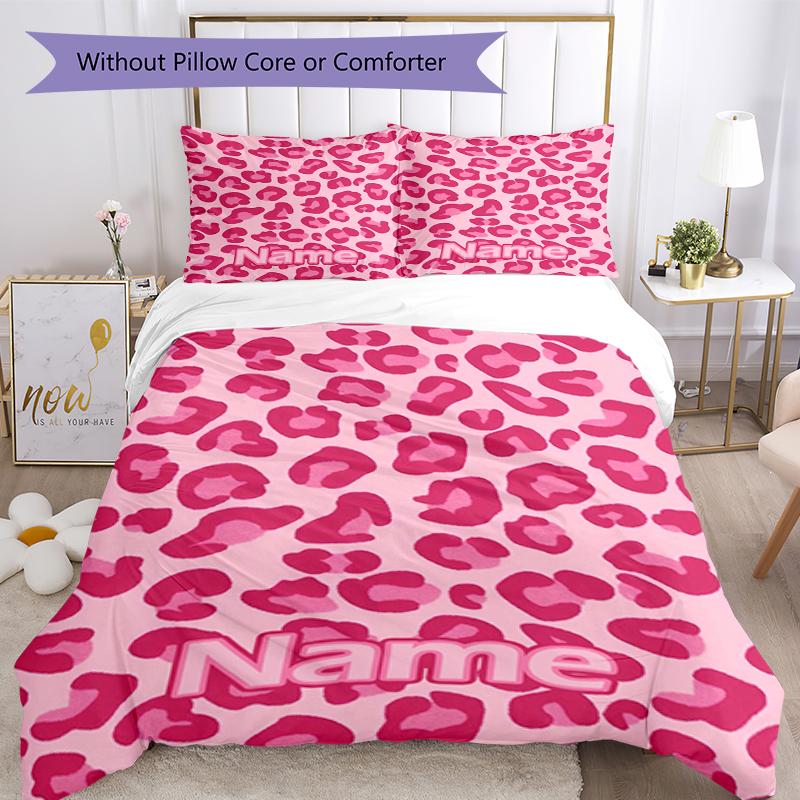 3pcs Custom Name Leopard Bedding Set Duvet Cover Closure Includes 1 Duvet Cover & 2 Pillowcases, Soft and Comfortable for All Seasons.