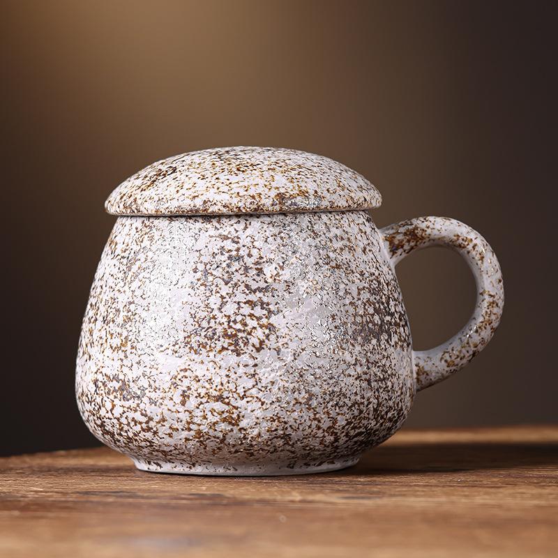 

Coarse pottery mug with lid Large capacity 1000ml household water cup Ceramic office belly cup Coffee cup 1L