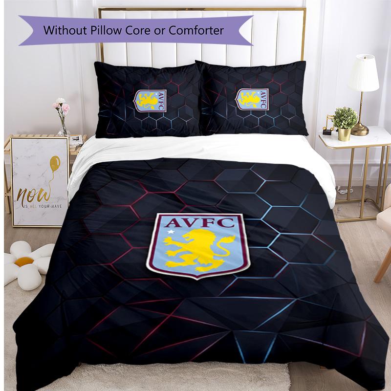 Aston Villa Football Printed 3PCS Bedding Set Breathable Duvet Cover with Pillowcases Decorative Bed Linen for Bedroom Home