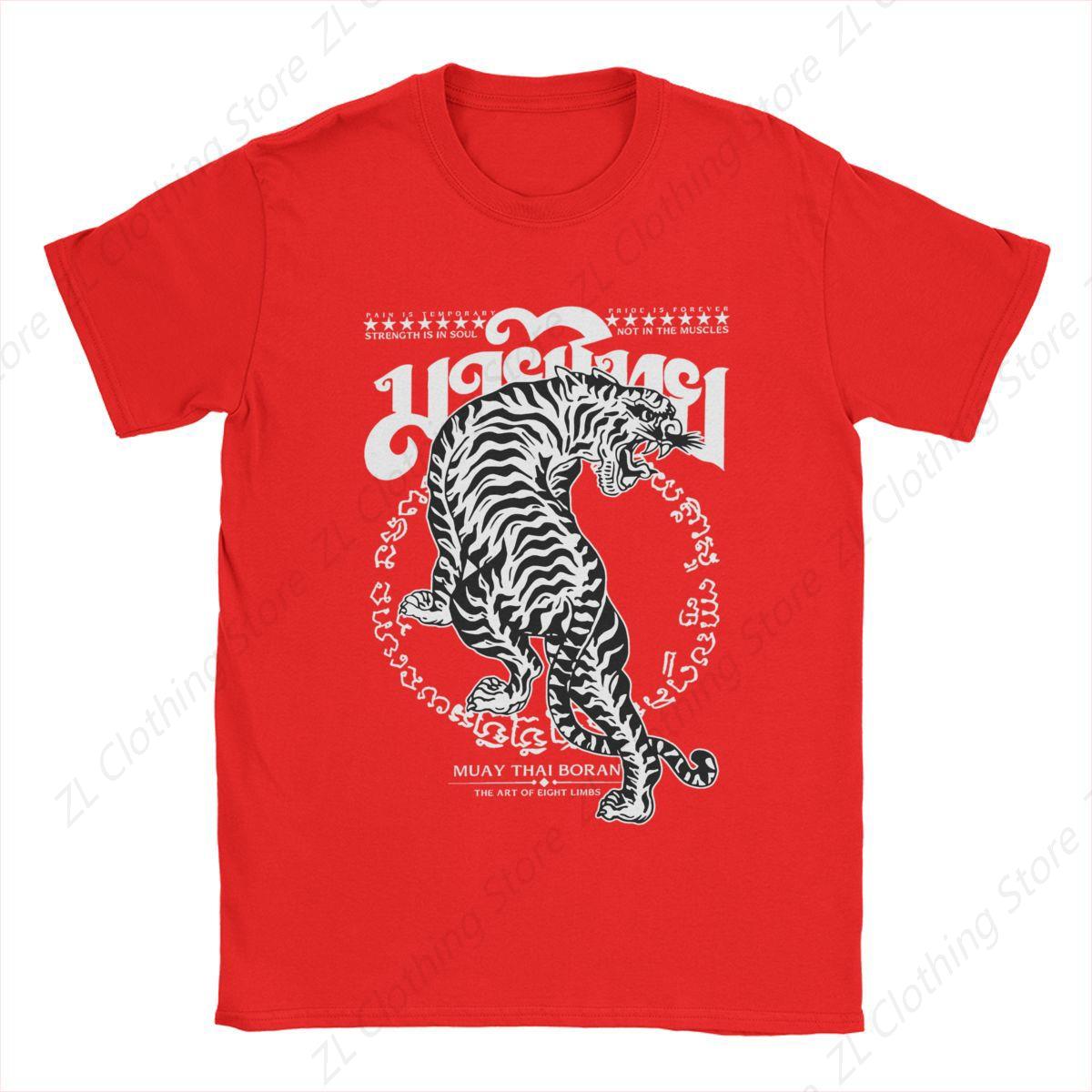 

Мужские футболки Muay Thai Sak Yant Tiger Unique 100% Хлопковая футболка с коротким рукавом Боксерские футболки с круглым вырезом Одежда Лето XXXXXL красный