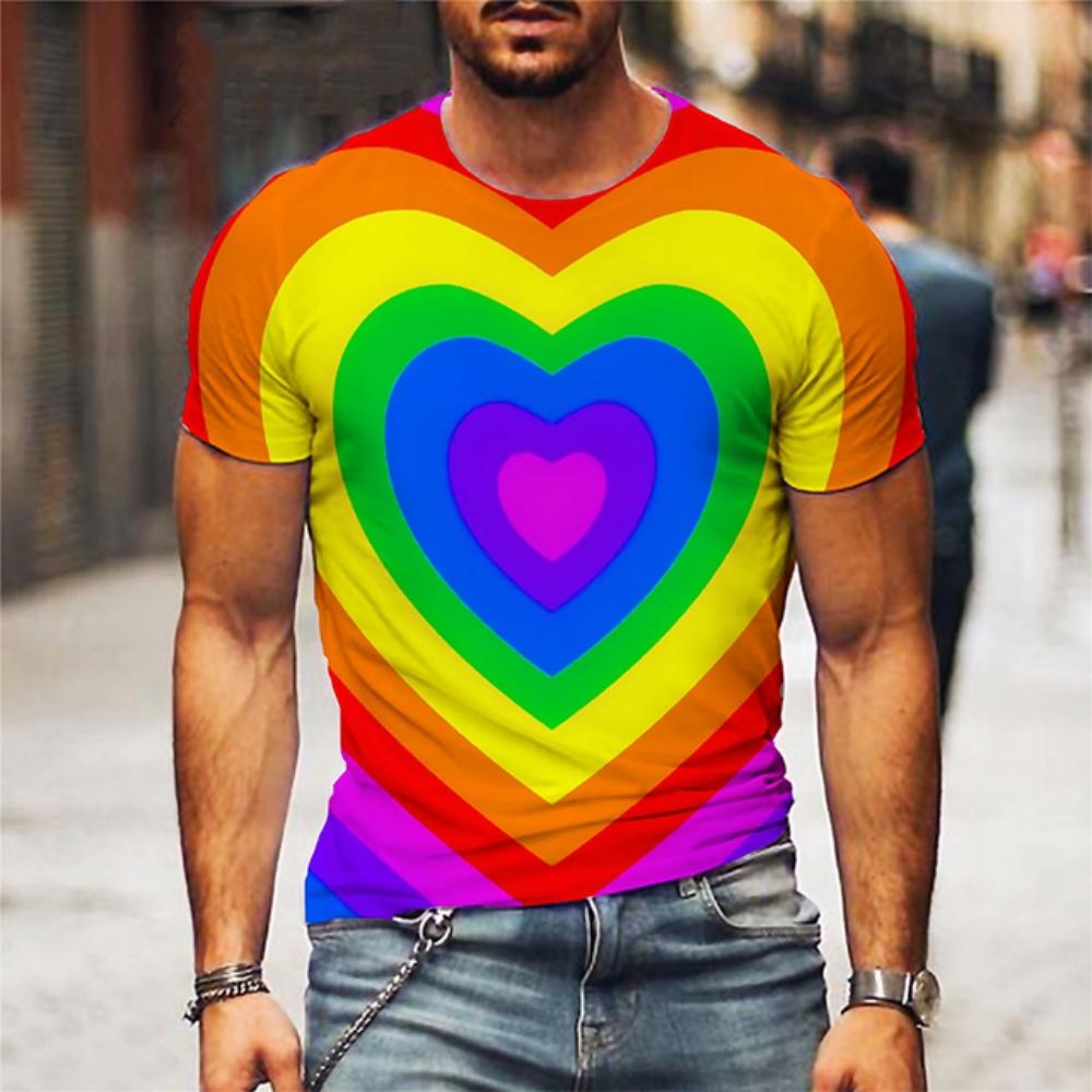Fashion Rainbow T Shirt Heart Y2k T-Shirt Summer Short Sleeve Tops Lesbians Gays 3D Printed Harajuku Tees Tops Unisex Clothing