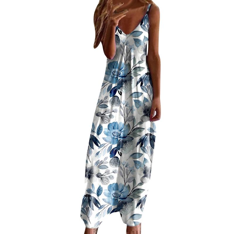 Women's Plus Size V-Neck Spaghetti Strap Long Dress - European & American Style