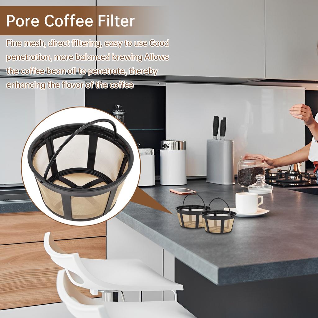 2 Pcs Reusable PP and 304 Stainless Steel Coffee Filter with Brush and Scoop, 4-6 Cups Washable Strainer