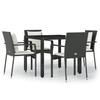 5 Piece Garden Dining Set with Cushions Black Poly Rattan