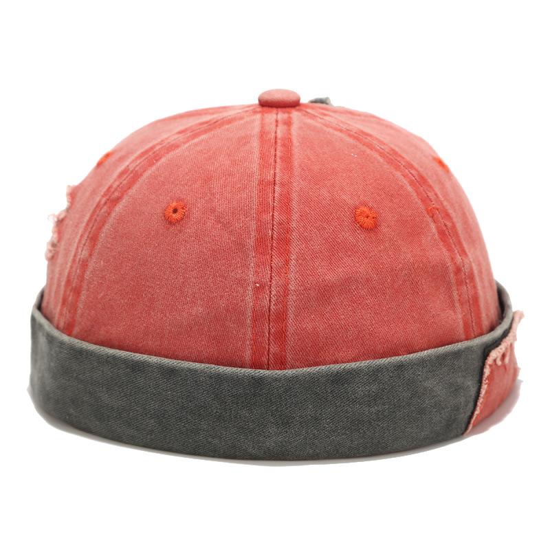 

Ретро-шляпа с заплатками и дырками в виде купола из дыни, стираная джинсовая хлопковая шапка без полей, кепка унисекс для моряка-байкера, повседневная шапка с черепом Adult оранжевый