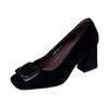 New fashionable outer wear square head shallow mouth comfortable versatile high heels autumn retro temperament single shoes women
