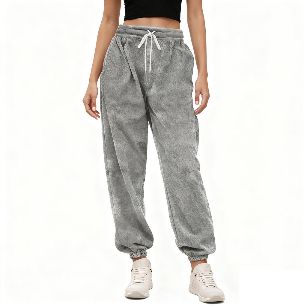 Women's  Fashionable Loose Solid Color Elastic Waist Pocket Straight Leg Casual Pants