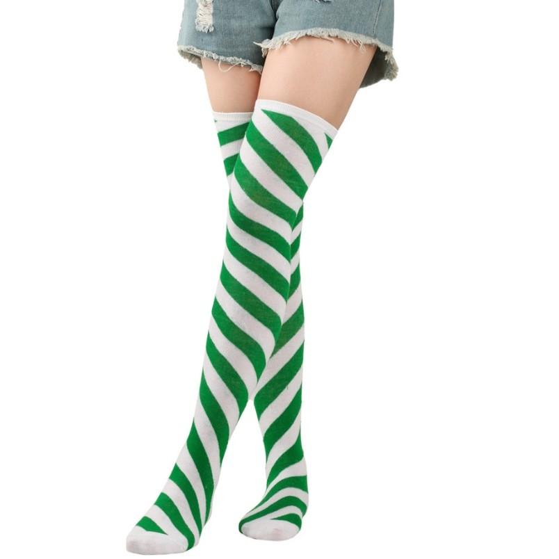 Women Socks New Year Gift Striped Christmas Decorations High Socks Cotton Long Stockings Girls Striped Knee Socks