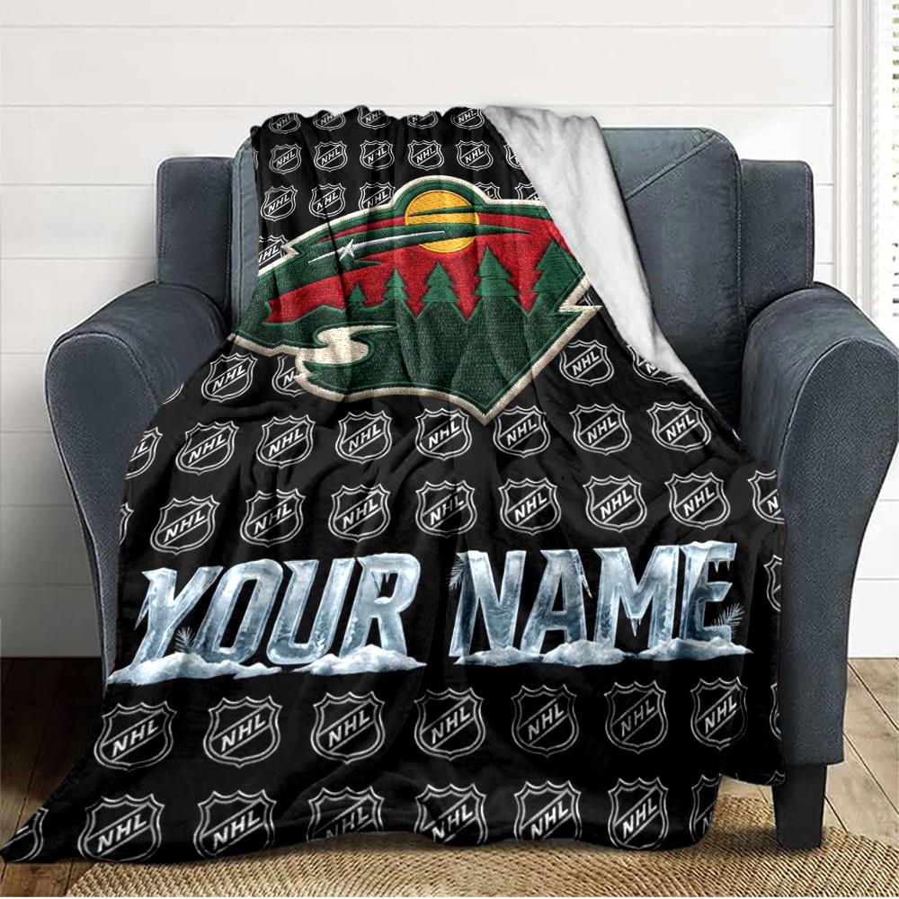 Name Custom Minnesota wild Logo Print Flannel Blanket High Quality Warm Comfortable Cover for All Seasons Perfect for Gifts Home Decor