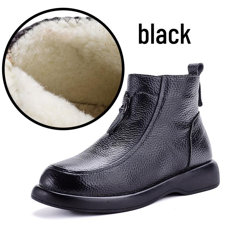 

2025 Winter Women s Wool-Lined Leather Mid-Heel Martin Boots - Chunky Heel Warm Mom Shoes Size 41