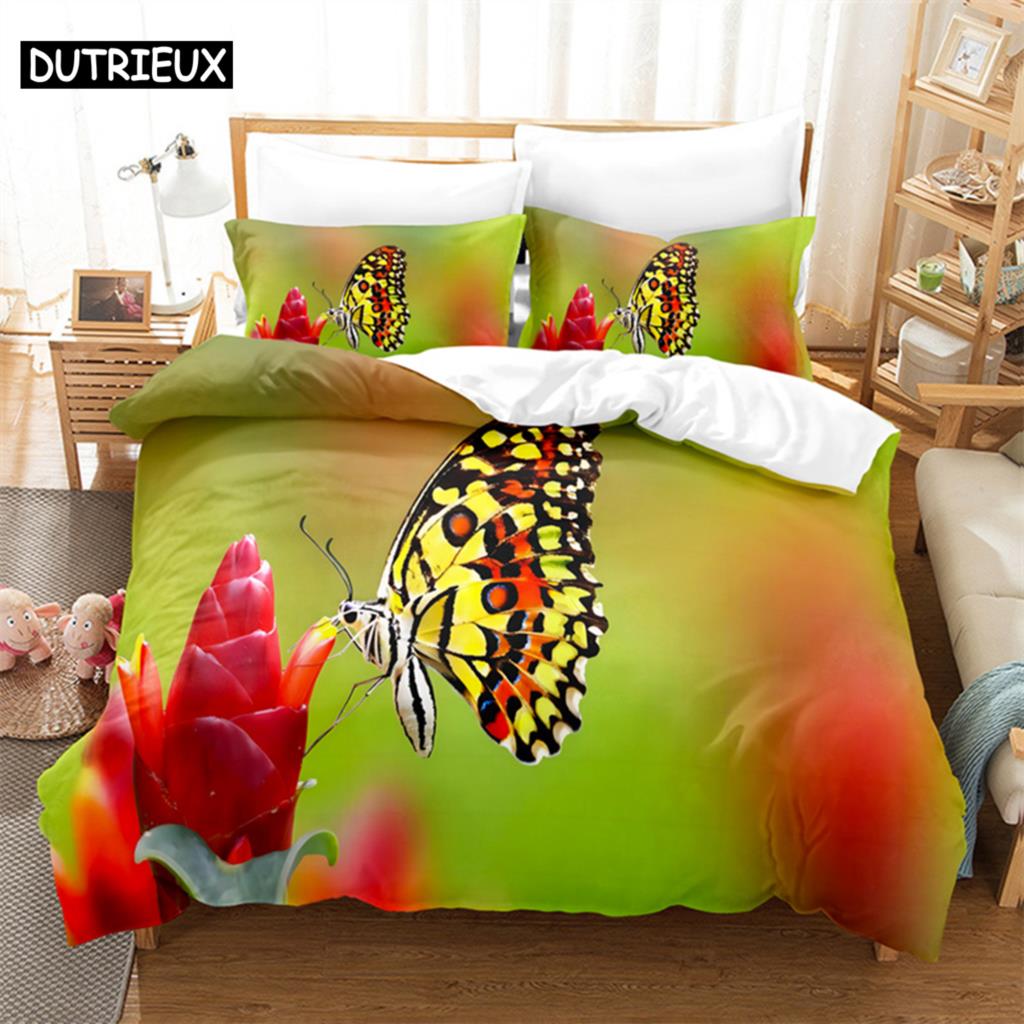 Butterfly Scenery Queen Bedding Set Duvet Cover Kids Bedroom Bed Set Comforter Cover Set King Size Duvet Cover Set Bedding Sets