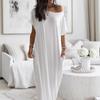Summer Women's Solid Color Short Sleeve Long Casual Dress