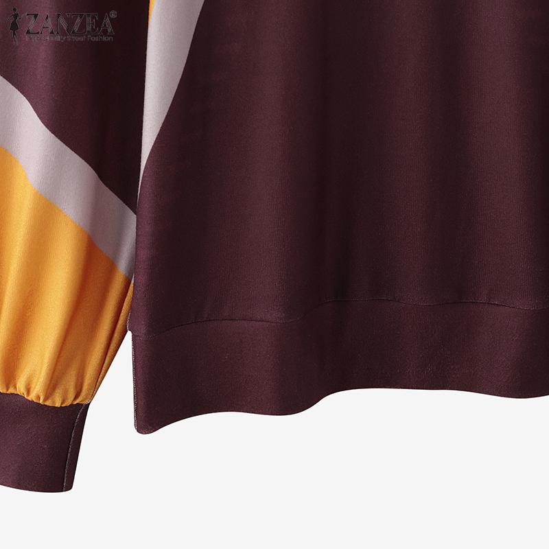 ZANZEA Women Colorblock Half-Turtleneck Long Sleeve Patchwork Blouse