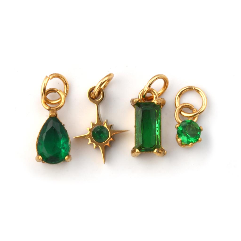 1 Set 304 Stainless Steel Cubic Zirconia Birthstone CharmsGold Plated Mini Pendants for DIY Necklace Jewelry 12x7mm - 9x3.5mm
