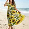 Women Casual Loose Bohemian Floral Dress Short Sleeve Long Maxi Summer Beach Swing Dress