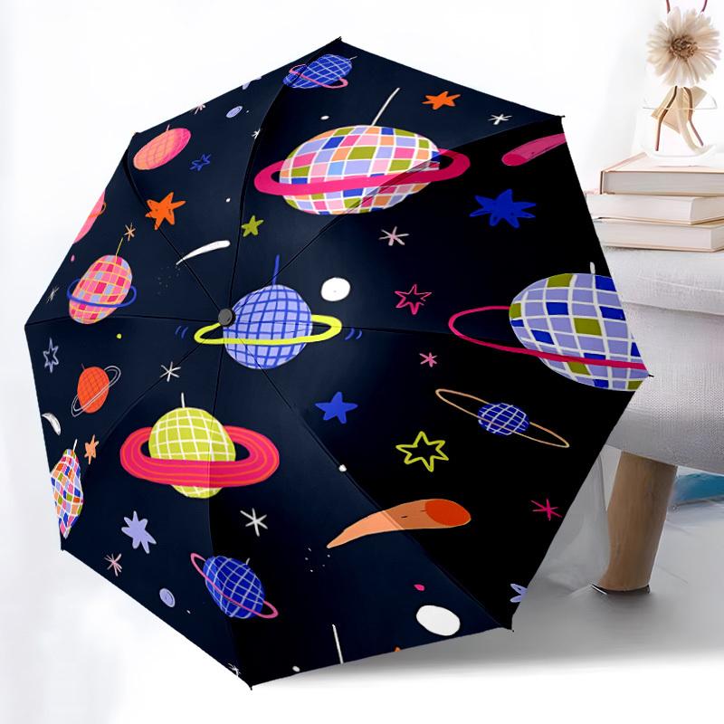 1pc Space Planets Fashionable Automatic Opening/Closing Folding Umbrella with 8 Bones, Windproof Portable, Daily Use80