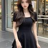 French Pure Desire Women's Cinched Waist Black Summer Dress