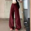 Autumn Angora Red High Waist Trousers American Female Clothing Wide Leg Denim Pants Loose Casual Vintage Solid Color Basic Jeans