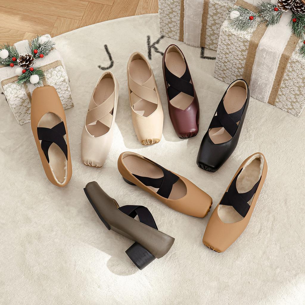 Green Ballet Shoes Leather Single Shoes Women's Summer Wear Retro Cross Strap Square Head High Heel Thick Heel Mary Jane Shoes