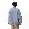Unisex Oversized Denim Jacket With Embroidered Cartoon Dog Streetwear 2026 Casual Outerwear