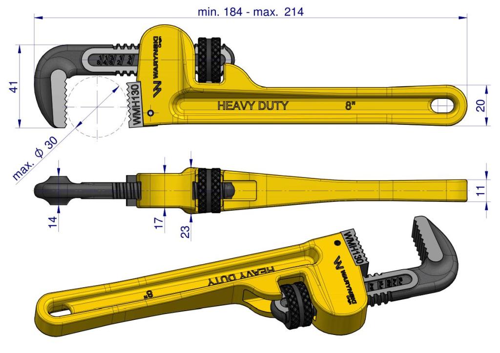 Klucz Do Rur Typ Amerykański 8" Wzmocniony Szczęki Crmo Max Średnica 30 Mm Waryński