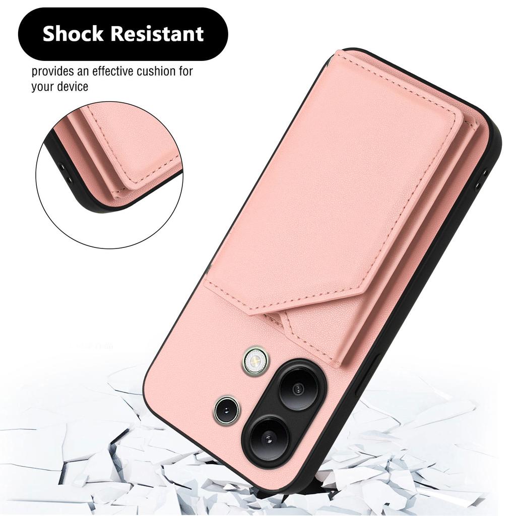 For Xiaomi Redmi Note 13 4G Case Card Holder Kickstand Skin-Touch Phone Cover with Wrist Strap