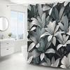 1pc black and gray tropical leaf pattern shower curtain, polyester fabric, machine washable, suitable for bathroom decoration