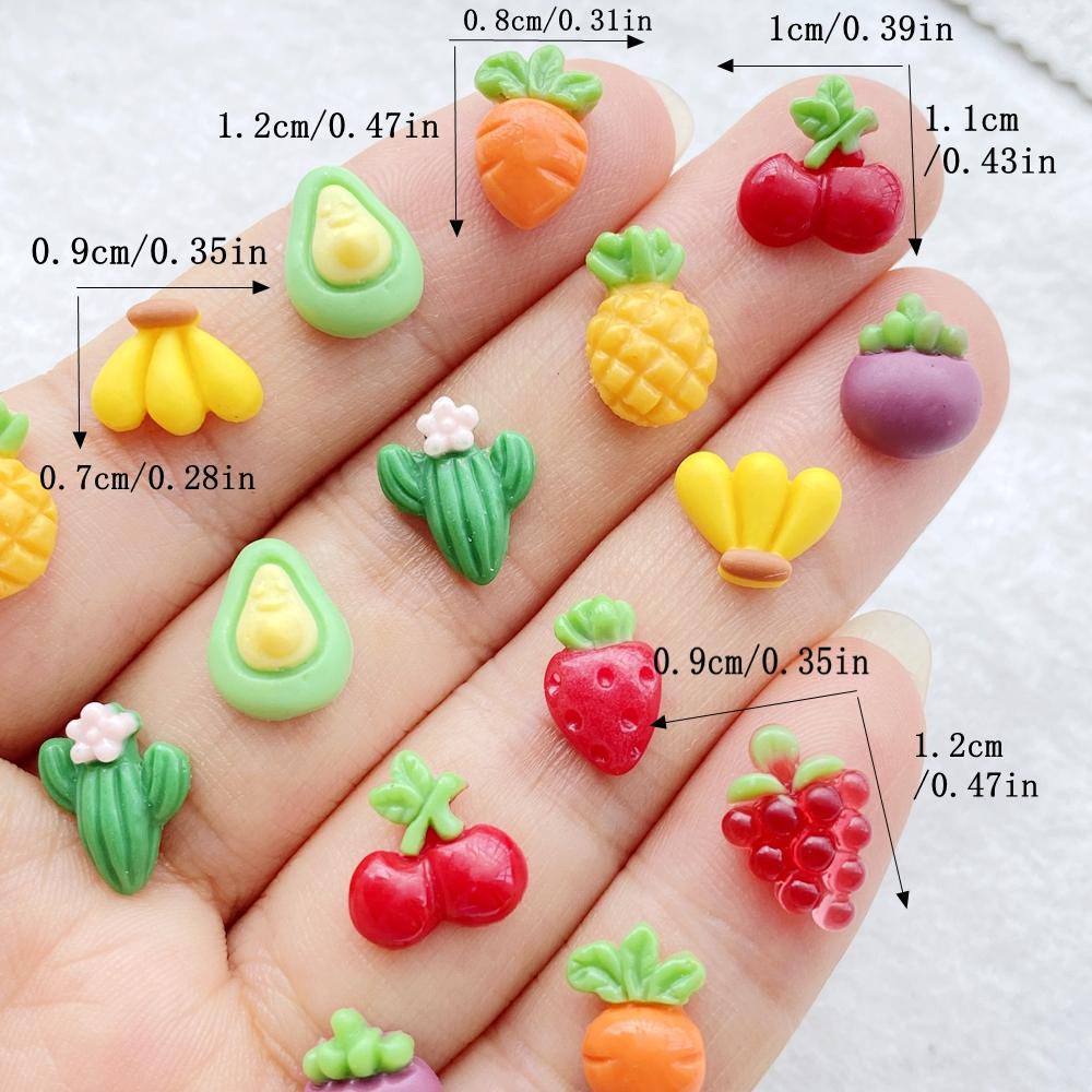 50Pcs Cute Mini Cartoon Cherry, Pineapple, Strawberry Fruits Nail Art Resin Designer Charms DIY Craft For Nail 3D Decorations E