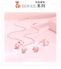 Pink Crystal Fox Necklace Imitation Hibiscus Powder Crystal Pendant Ring Pink Diamond Fox Stud Earrings Set