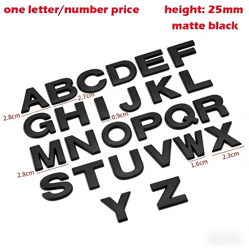 ABAS1 25mm 30mm DIY 26 Buchstaben 10 Zahlen Alphabet Metallemblem für Alle Autos Game Over Kofferraum Kotflügel Namensschild Logo Aufkleber