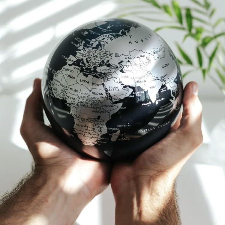 MOVA Handschuh | Globus | Weltkarten-Serie Schwarz Silber Zoll | Mit Sockel | Kein Netzteil, beleuchteter Globus | Dekoration | Pädagogisch wertvoll für Kinder