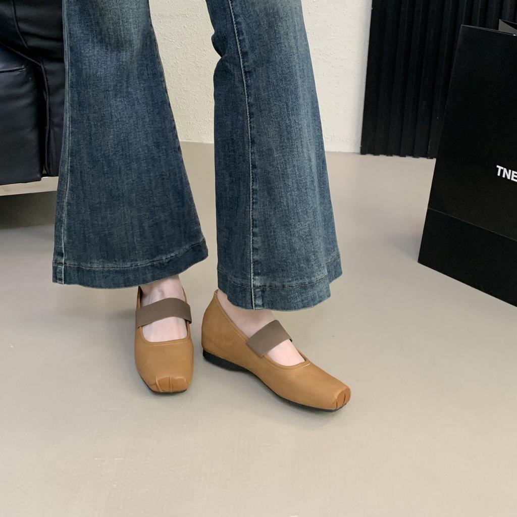 2025 New Autumn and Winter Square Head with Elastic Band Soft Sole Ballet Bean Inner Height Increase Pregnant Women's Single Shoes