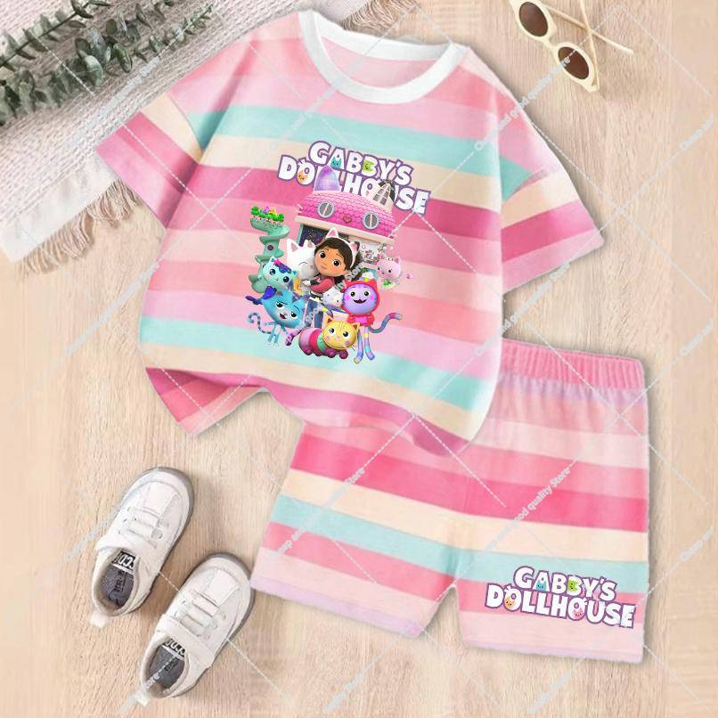 Gabby Dollhouses Set Vestiti Estivi per Bambini Bambine Tenuta T-shirt a Maniche Corte + Pantaloncini con Elastico 2 Pezzi