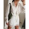 Women's White Long Sleeve Shirt Dress Button Front Casual Mini Dress