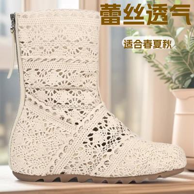 Stivali Martin con rialzo di 6 cm, pizzo traforato, nuovi per donna primavera-estate, casual, suola morbida, stivali alti corti da addestramento tedesco