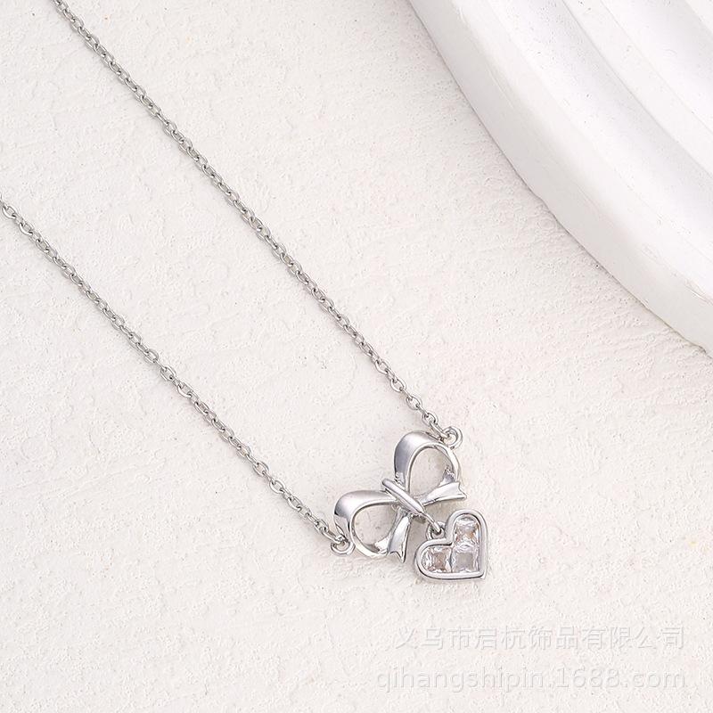 

Дизайн Любовь Бант Ожерелье Женское Легкая Роскошь Простое Универсальное Циркон Сердце Подвеска Ключичная Цепочка