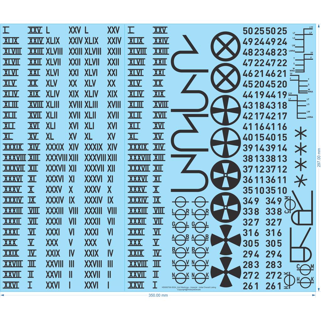 Hull Markings - Imperial - Initial Overall Listing - 1/24 - Water Decal - Waterslide, 1/24