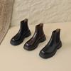 Krazing Pot Sheep Skin Round Toe Winter Med Heels Chelsea Boots Women Zipper Retro Fashion Platform Ankle Boots