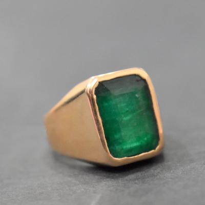 Anillo de Joyería de Esmeralda Natural Verde Rico Plata de Ley 925 con Recubrimiento de Oro Amarillo, Joyería de Anillo de Regalo Hecho a Mano