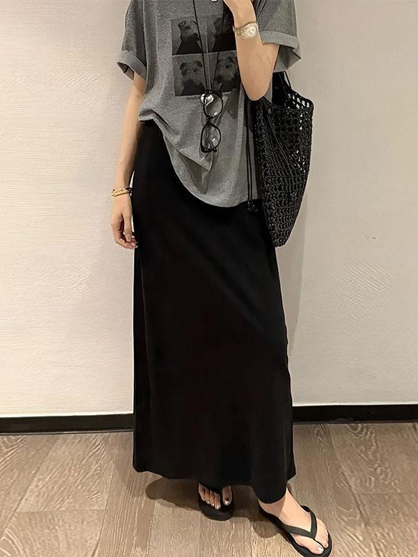 

Plus Size Spring/Summer Maternity Skirt: Cool Fabric, Draped Design, Back Slit, Mid-Length, Loose Yet Slimming Fit 2XL