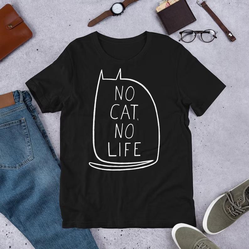 Funny Black Cat TShirt Retro Sunset Coffee Design Womens Casual Short Sleeves Minimalist Cute Cat Shirt for Daily Wear