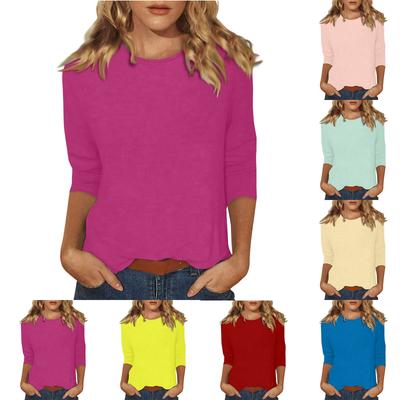 Women's  Casual O-Neck Three Quarter Sleeve Solid Color Top
